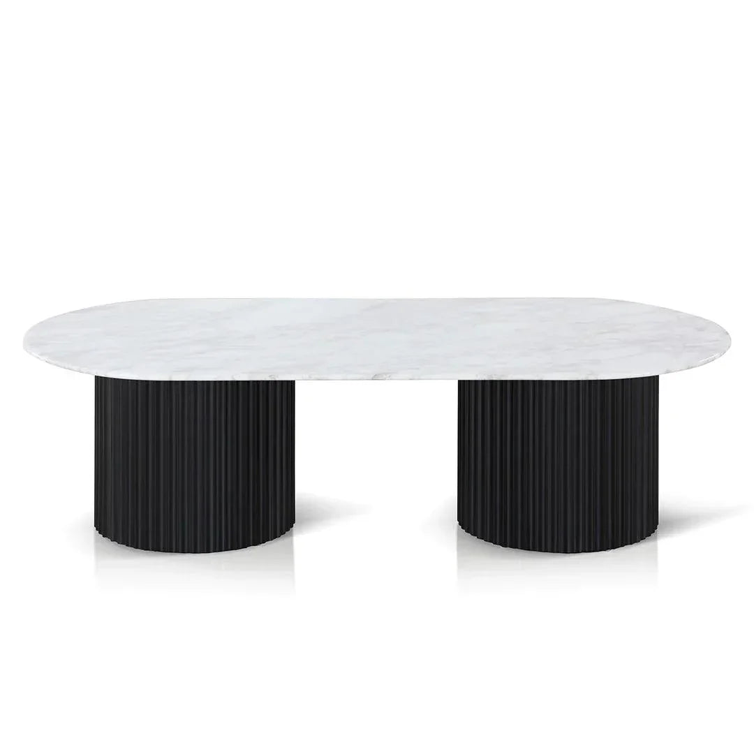 Diva 1.3m White Marble Coffee Table - Black Base - Furniture Castle