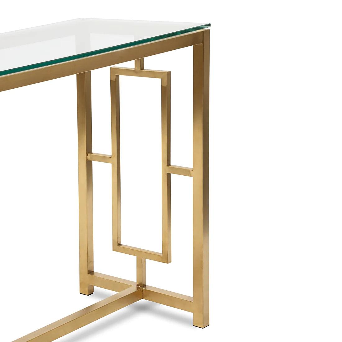 Elegant 1.2 Glass Console table - Brushed Gold Base - Furniture Castle