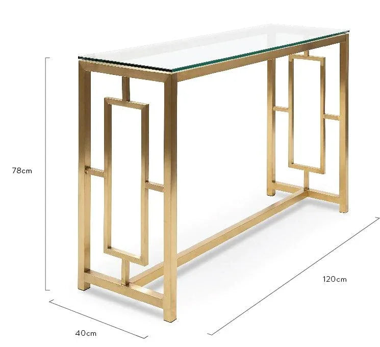 Elegant 1.2 Glass Console table - Brushed Gold Base - Furniture Castle