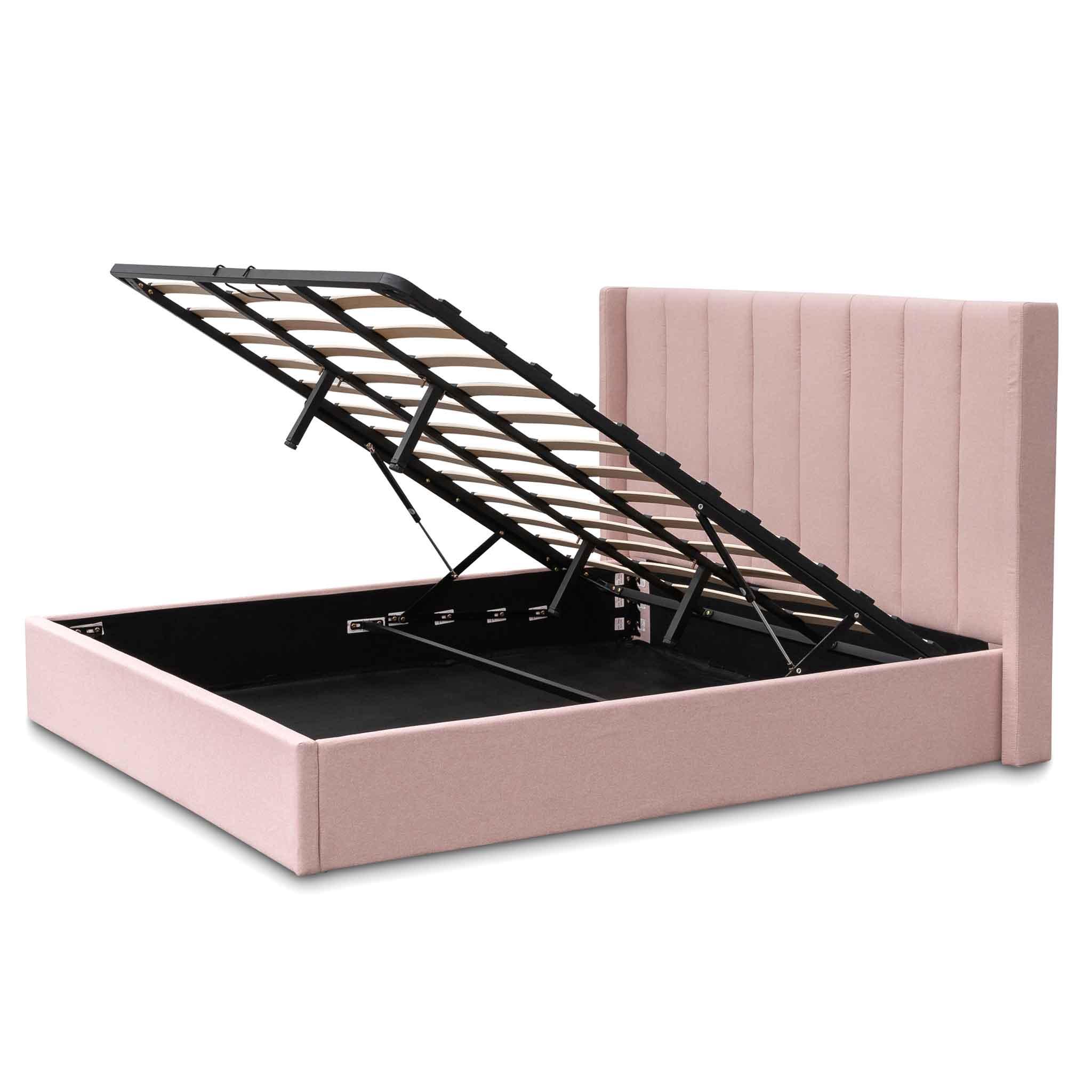 Ex Display - CBD6357-YO Fabric King Bed - Blush Pink with Storage - Furniture Castle
