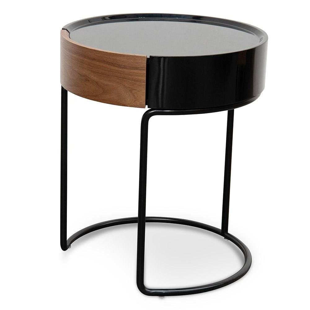 Ex Display - CST2201-IG Round Side Table - Walnut - Black - Furniture Castle