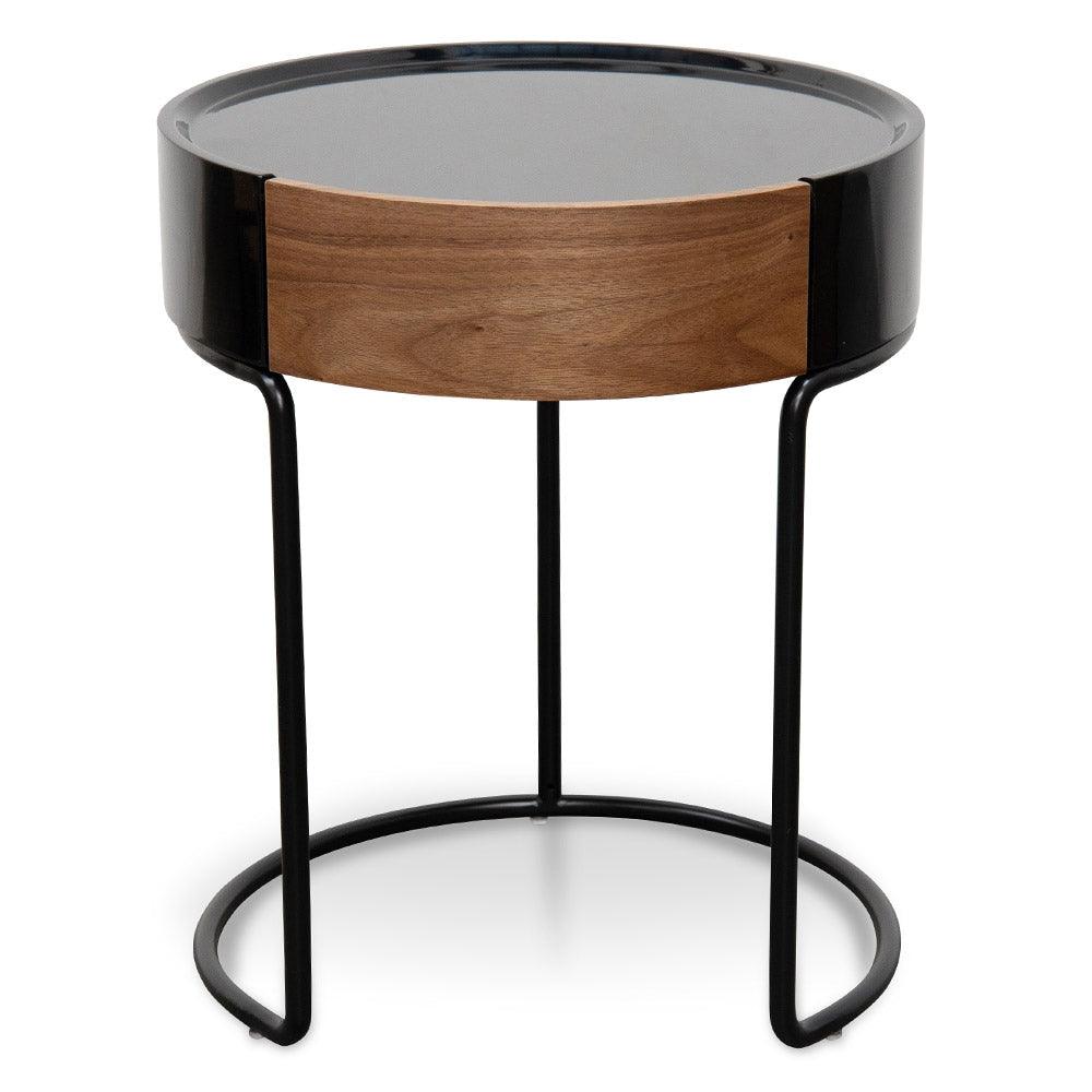 Ex Display - CST2201-IG Round Side Table - Walnut - Black - Furniture Castle