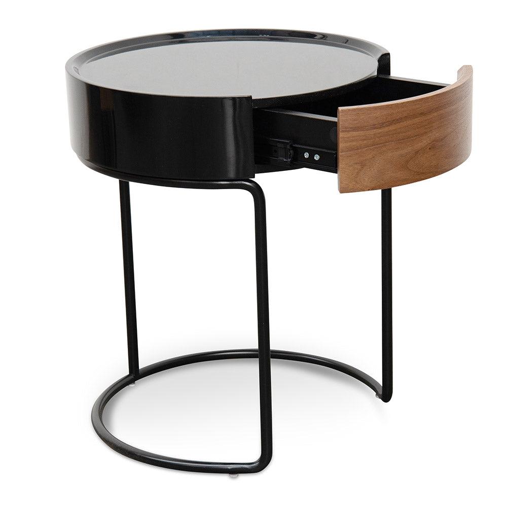 Ex Display - CST2201-IG Round Side Table - Walnut - Black - Furniture Castle