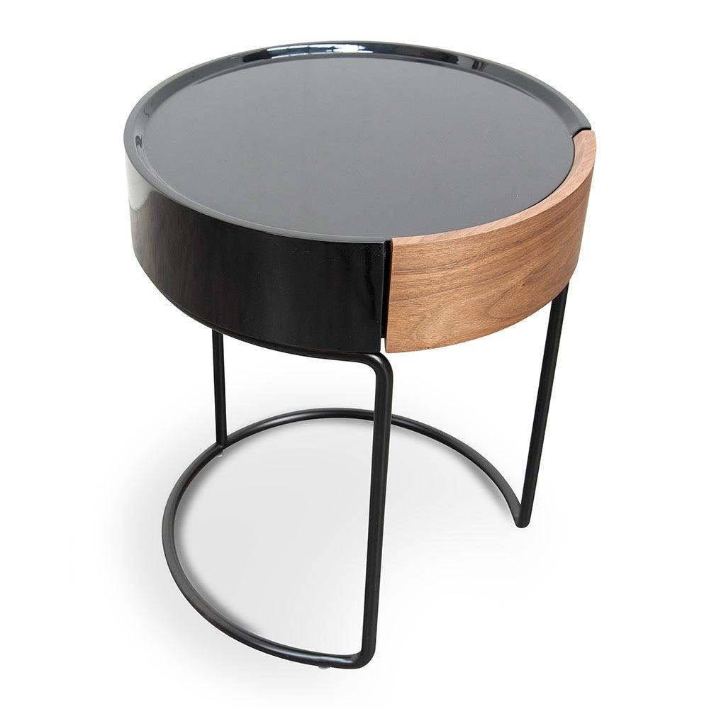 Ex Display - CST2201-IG Round Side Table - Walnut - Black - Furniture Castle