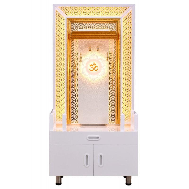 F C Home Temple Pooja Mandir With Decorative LED Lighting And Storage - Furniture Castle