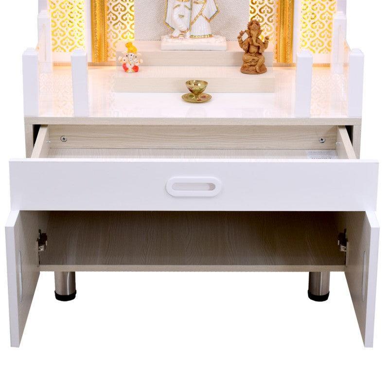 F C Home Temple Pooja Mandir With Decorative LED Lighting And Storage - Furniture Castle