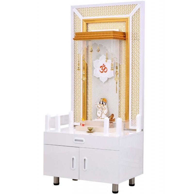 F C Home Temple Pooja Mandir With Decorative LED Lighting And Storage - Furniture Castle