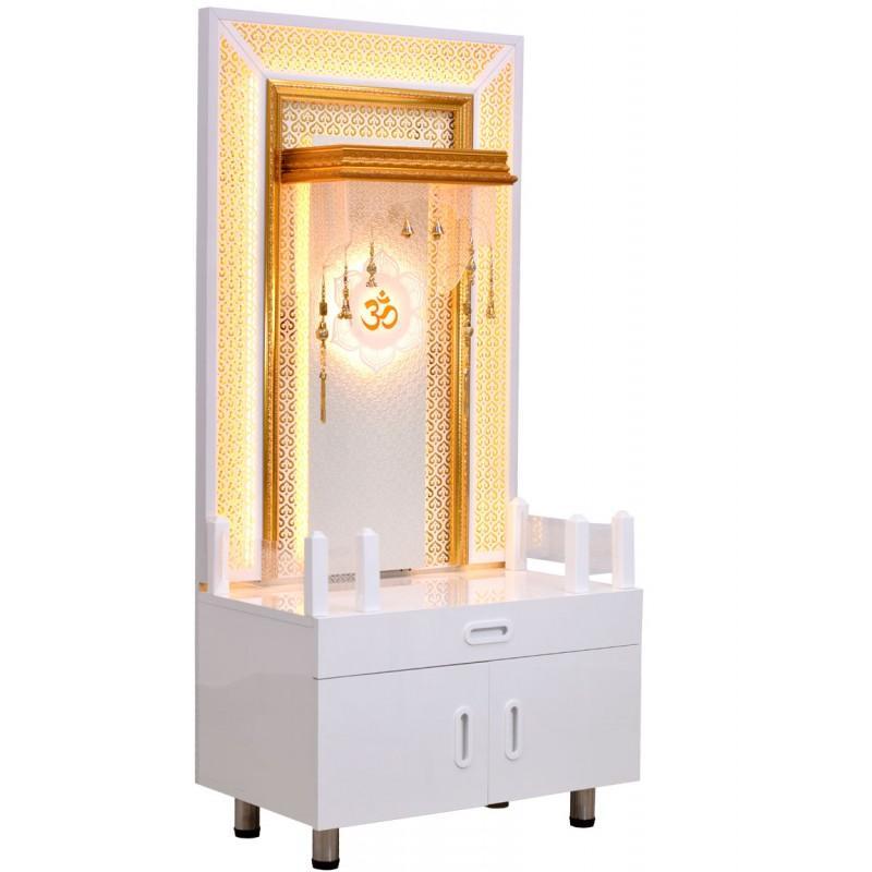 F C Home Temple Pooja Mandir With Decorative LED Lighting And Storage - Furniture Castle