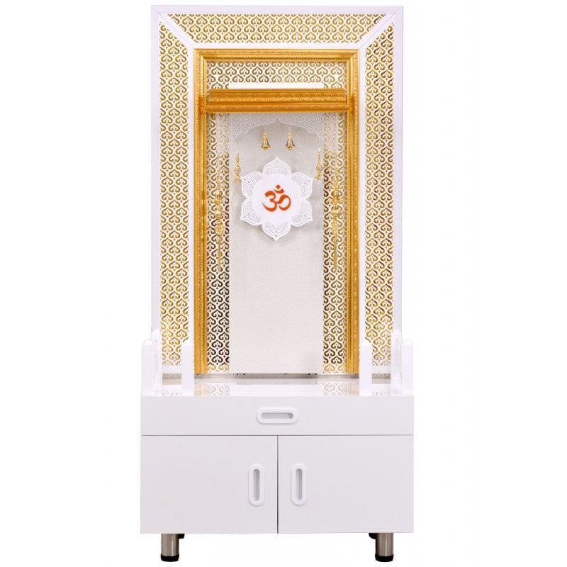 F C Home Temple Pooja Mandir With Decorative LED Lighting And Storage - Furniture Castle