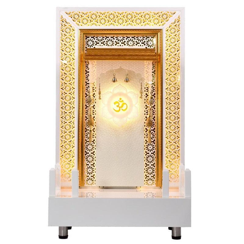 F C Home Temple Pooja Mandir With Legs, LED Lighting and Drawer Storage - Furniture Castle