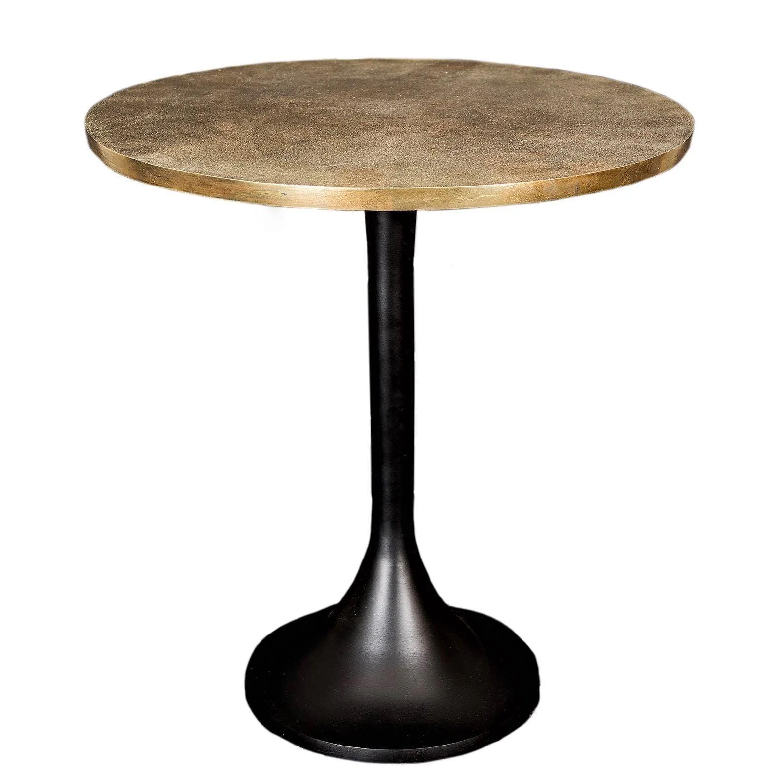 FC Antique Brass Side Table with Black Base Medium - Furniture Castle