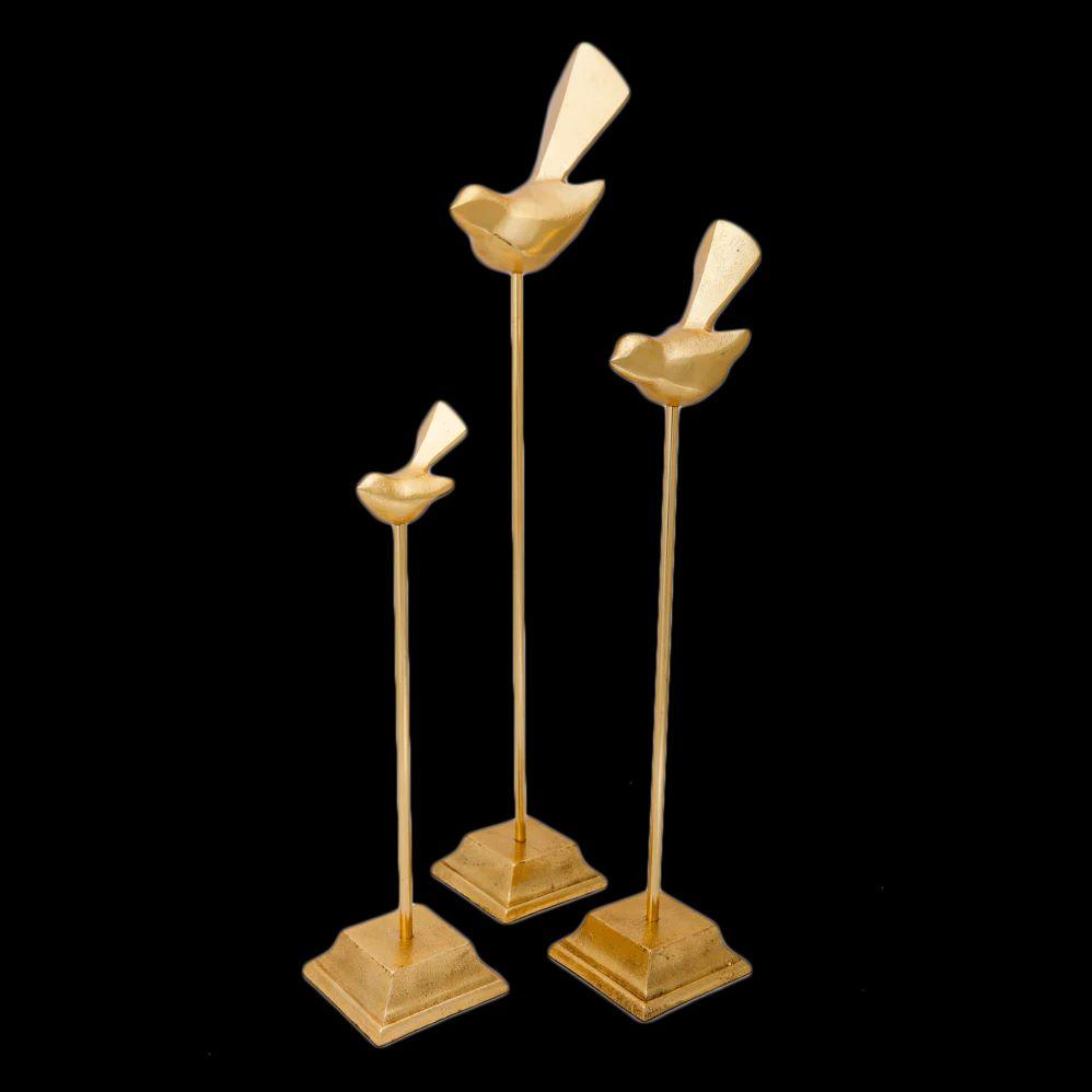 FC Birds on Stand Set of 3 Brass Plated - Furniture Castle