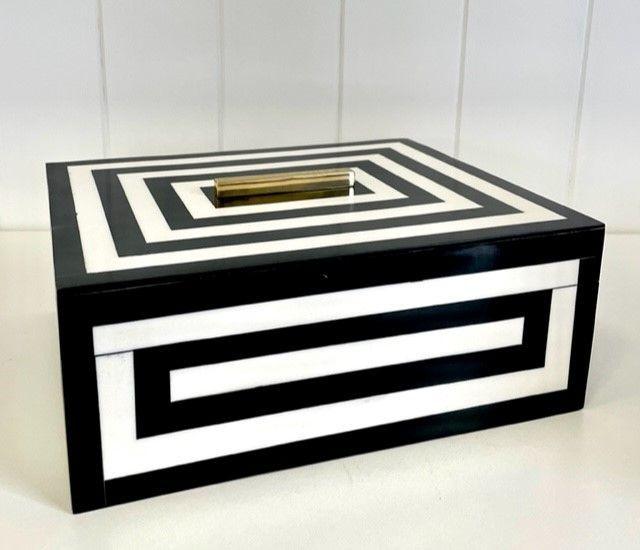 FC Black & White Resin Box Gold Handle Large 26x21x10cm - Furniture Castle