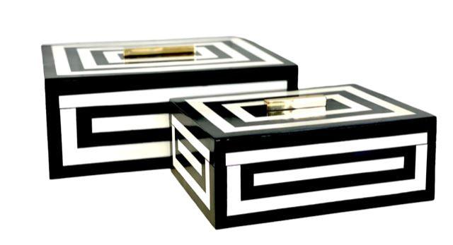 FC Black & White Resin Box Gold Handle SMALL 21x15.5x8cm - Furniture Castle