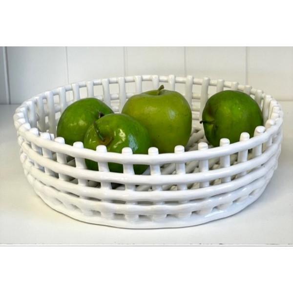 FC Ceramic White Lattice Round Bowl 31X9Cm - Furniture Castle