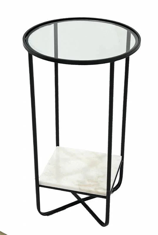 FC Christina Black Side Table Glass & Marble - Furniture Castle