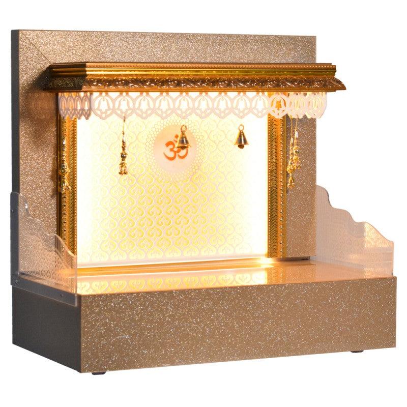 FC Designer Wooden Mandir in Premium anti Scratch Glass Acrylic Rose Gold With LED Lights - Furniture Castle