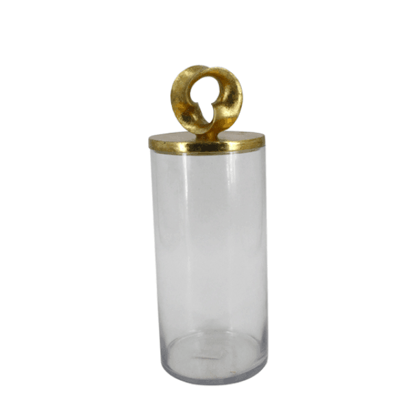 FC Glass Jar Poly Gold-Leaf Lid 15x15x40 - Furniture Castle