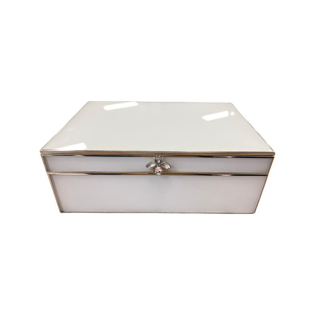 FC Glass Jewel Box White/Silver With Bee Large - Furniture Castle