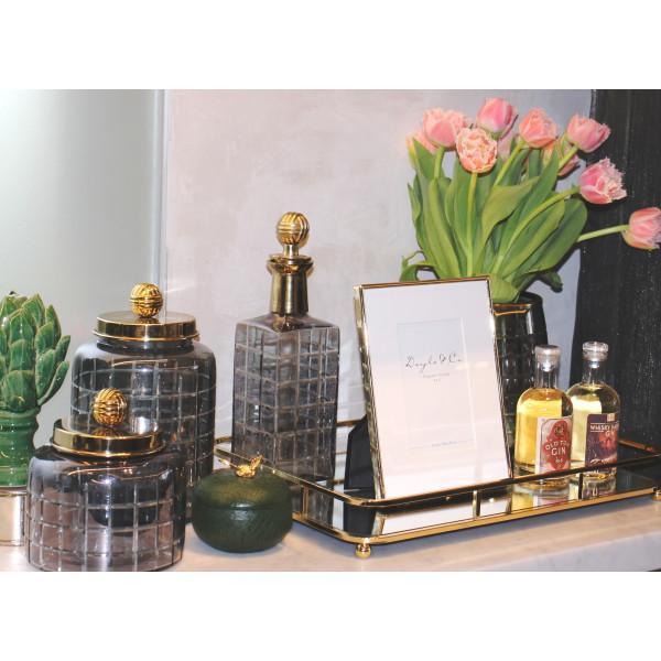 FC Grey Blue Check Glass Deco Jar Large - Furniture Castle
