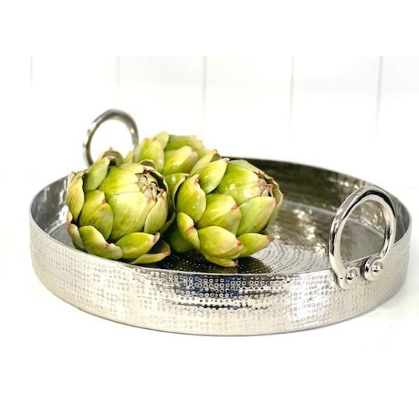 FC Hammered Round Tray W/Rings 34X34X11 - Furniture Castle
