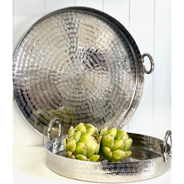 FC Hammered Round Tray W/Rings 34X34X11 - Furniture Castle
