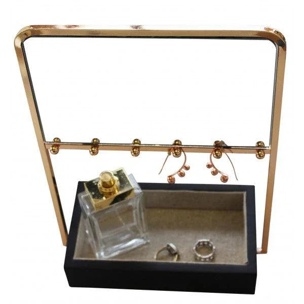 FC Jewel Stand Black Gold W/Mirror - Furniture Castle