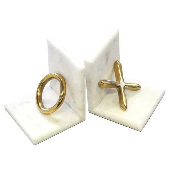 FC Marble / Gold Xo Bookends - Furniture Castle