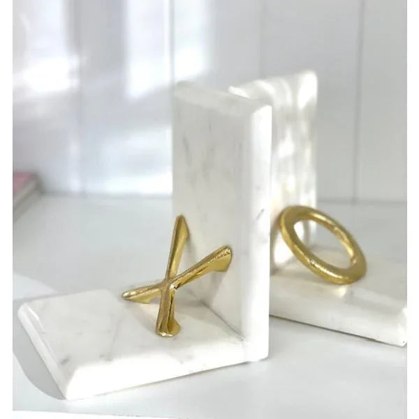 FC Marble / Gold Xo Bookends - Furniture Castle