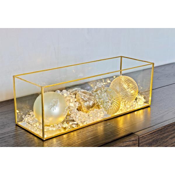 FC Rect Candle Holder Glass/Gold 45X15 - Furniture Castle