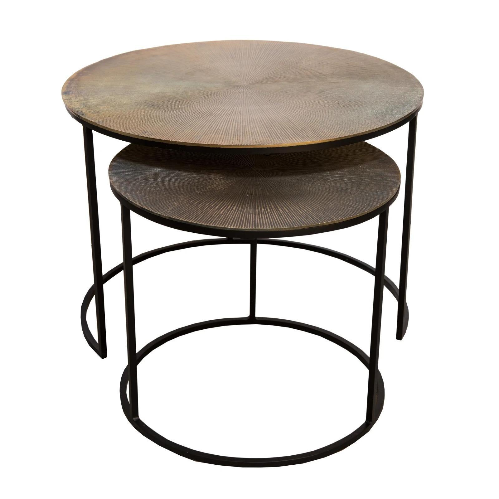 FC Ridges Brass Side Table Set of 2 - Furniture Castle