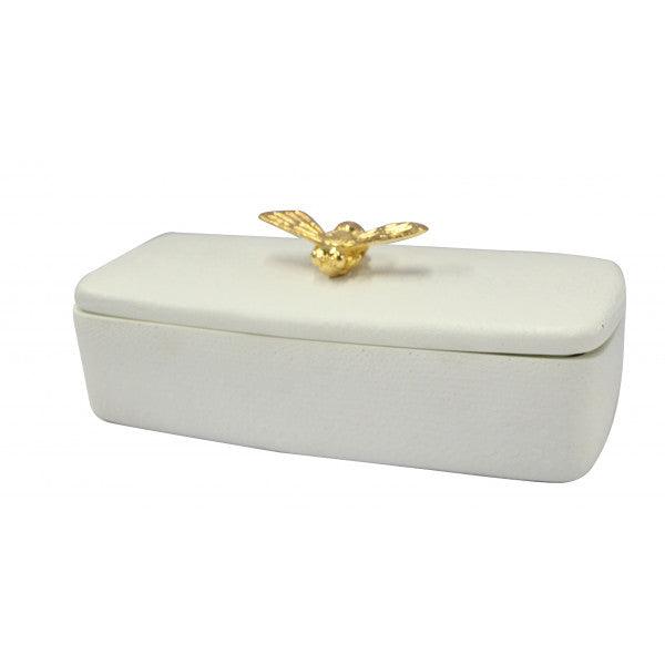 FC Textured Rect cream Decor Box Gold Bee - Furniture Castle