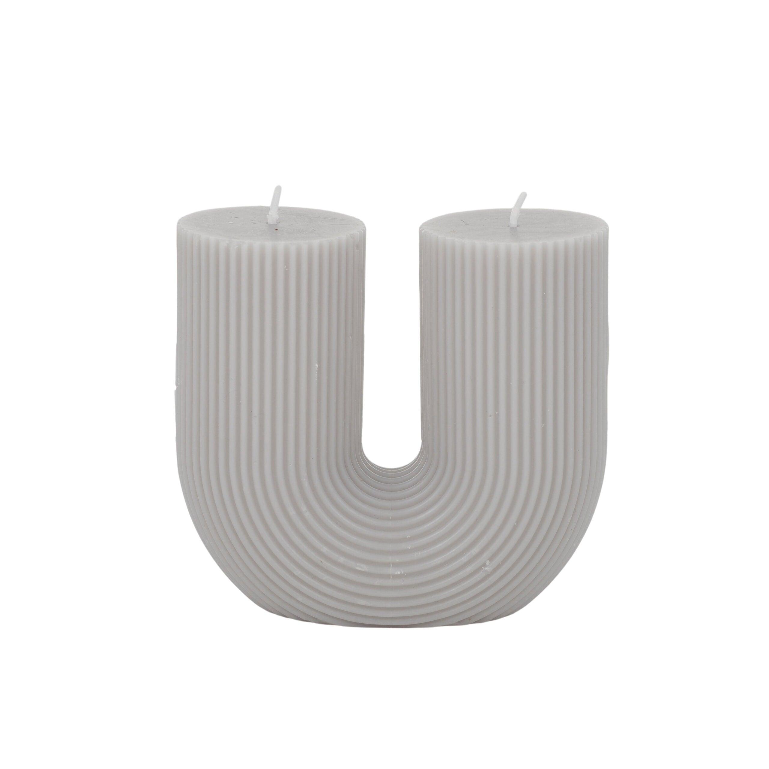 FC U Shaped Ribbed Candle 11x5x11.5cm Grey - Furniture Castle