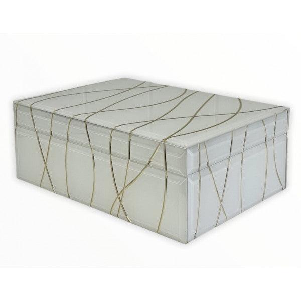 FC White & Gold Lines Jewel Box 21 X 15 X 7 SML - Furniture Castle