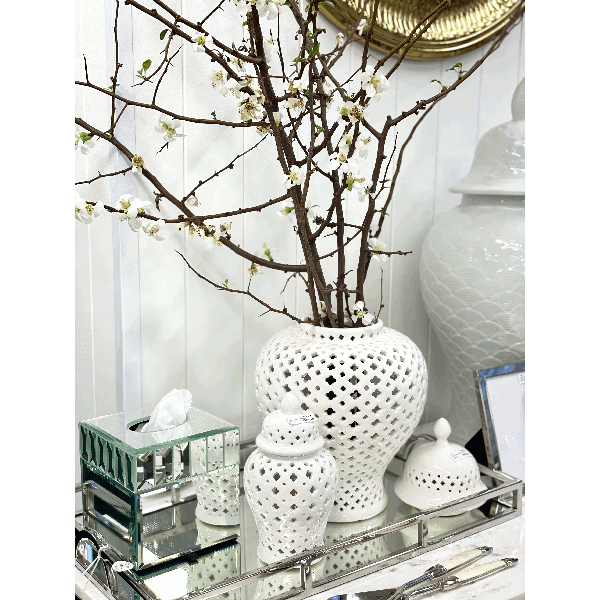 FC White Ceramic Pierced jar 37cm - Furniture Castle