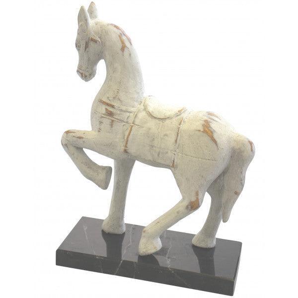 FC White Resin Horse on Black Marble Base - Furniture Castle
