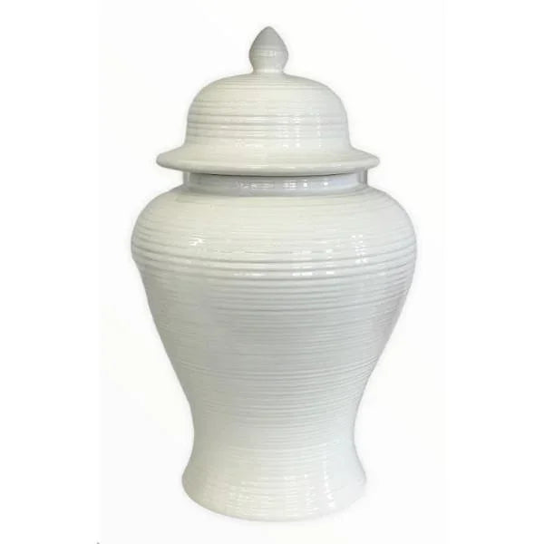FC White Ripple Ceramic Jar 40cm - Furniture Castle