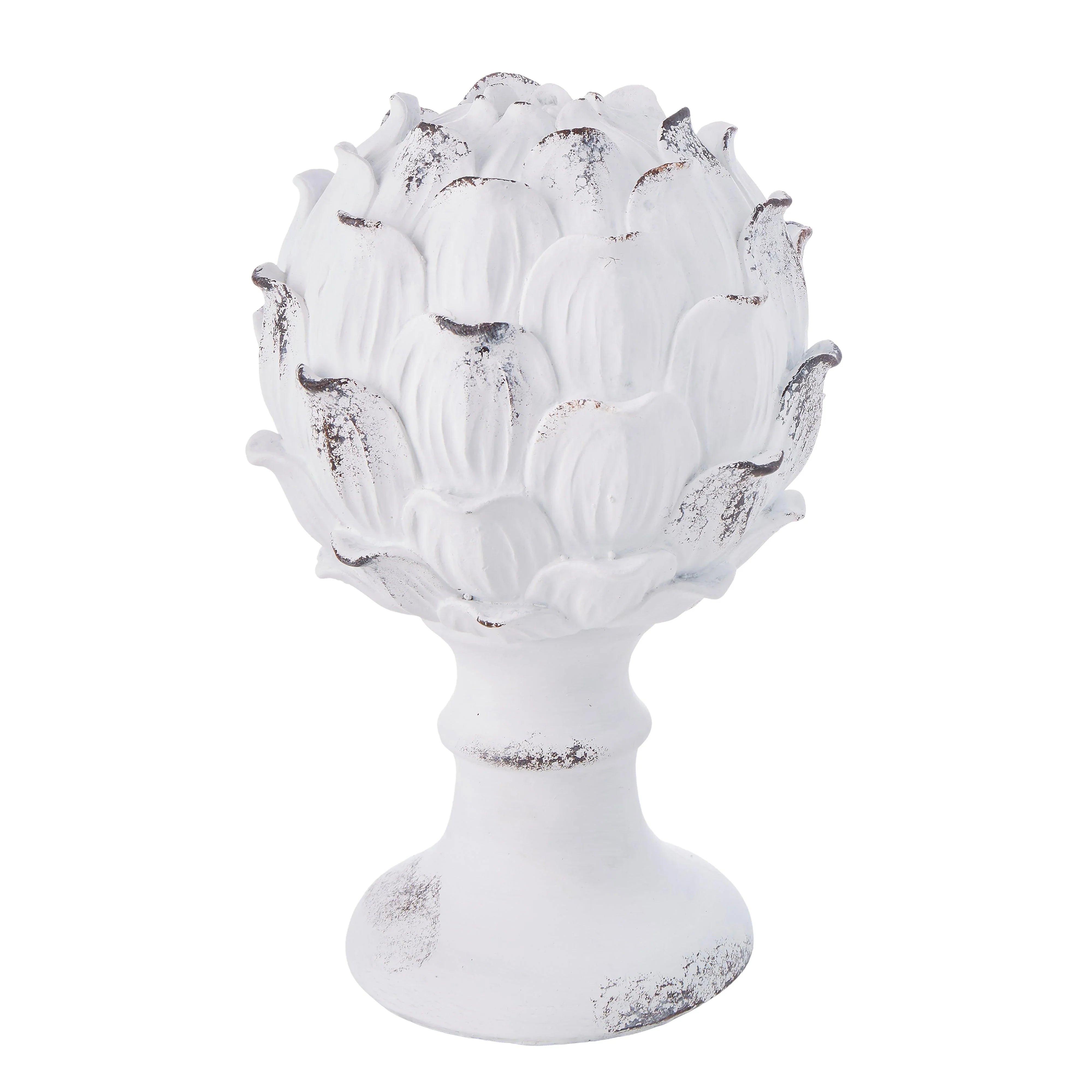 Floral Distressed Finial White 16x16x23cm - Furniture Castle