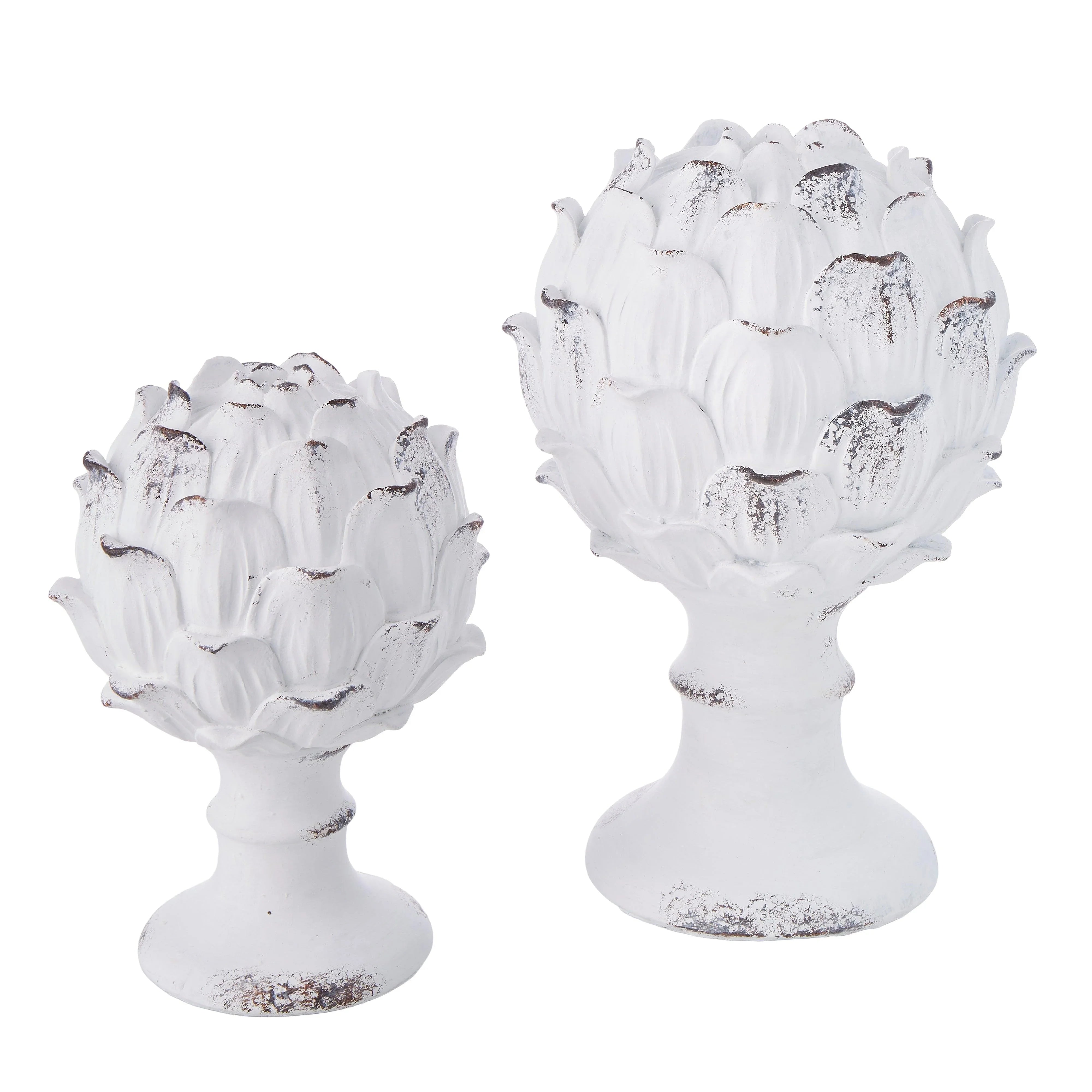 Floral Distressed Finial White 16x16x23cm - Furniture Castle