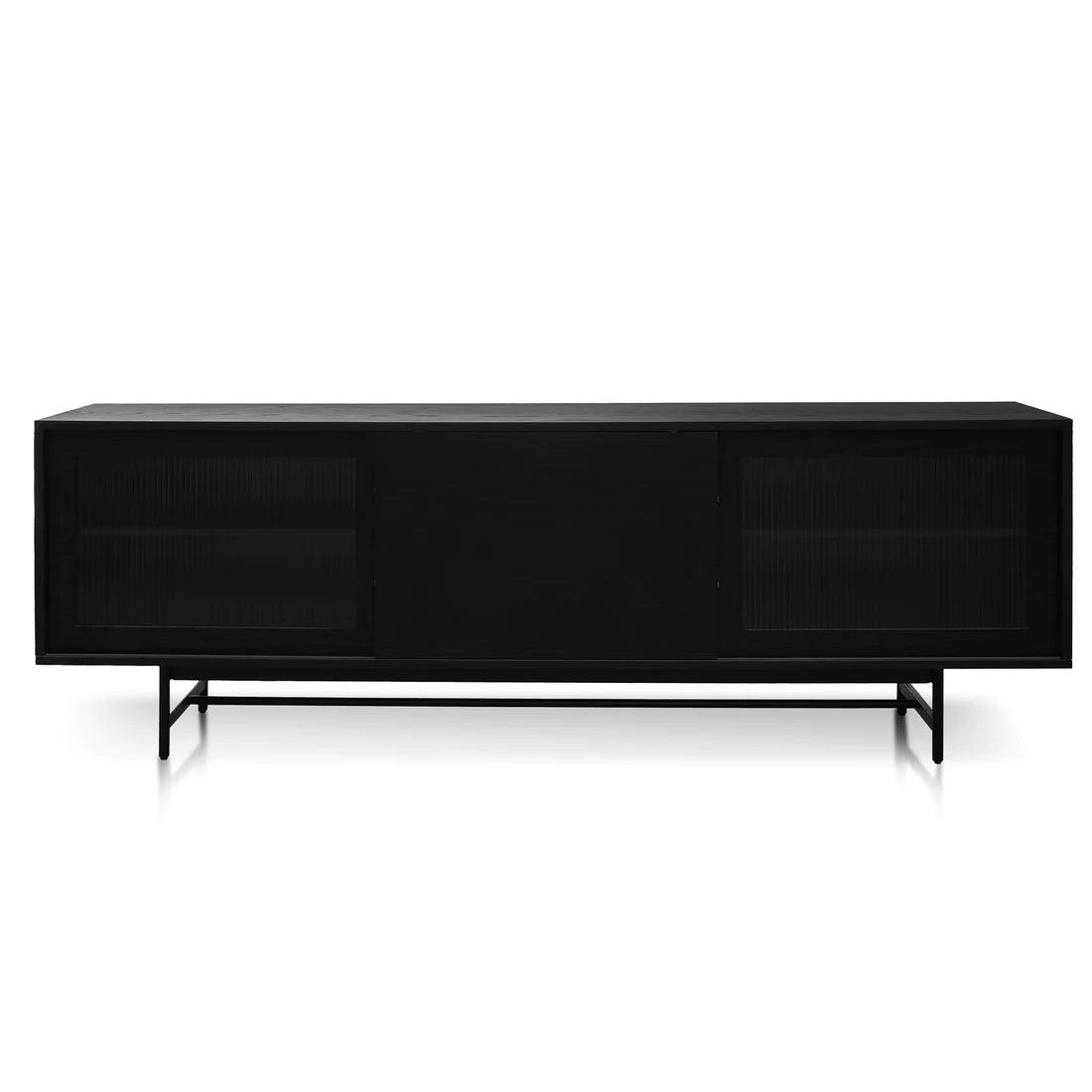 Flute Glass Door Black 2.1m Wooden Entertainment TV Unit - Furniture Castle