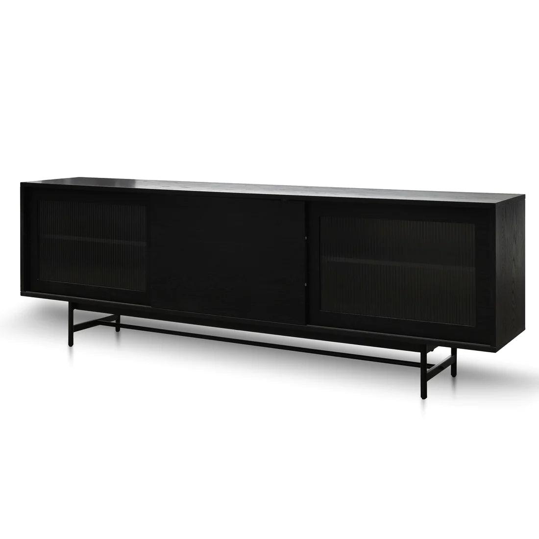 Flute Glass Door Black 2.1m Wooden Entertainment TV Unit - Furniture Castle