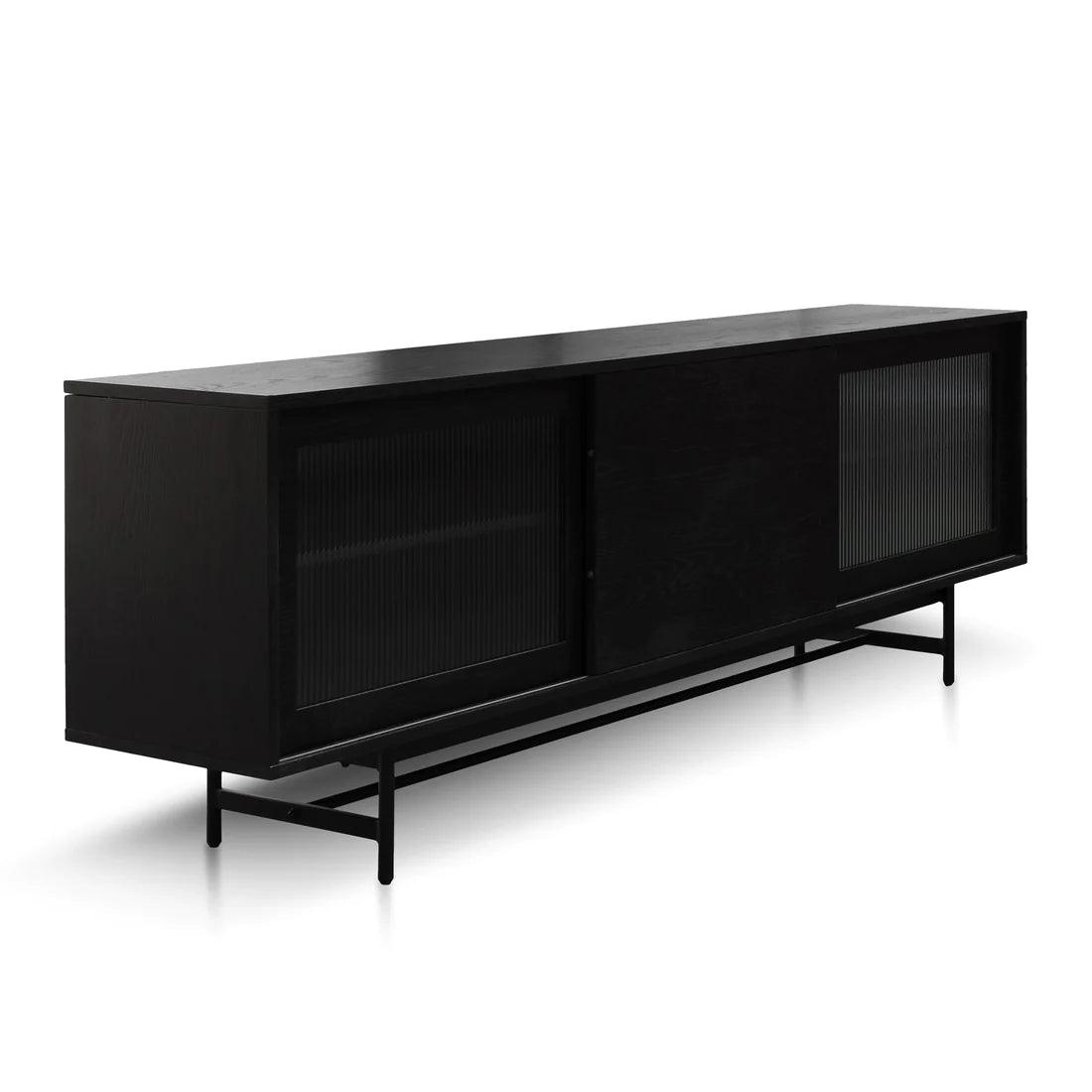 Flute Glass Door Black 2.1m Wooden Entertainment TV Unit - Furniture Castle