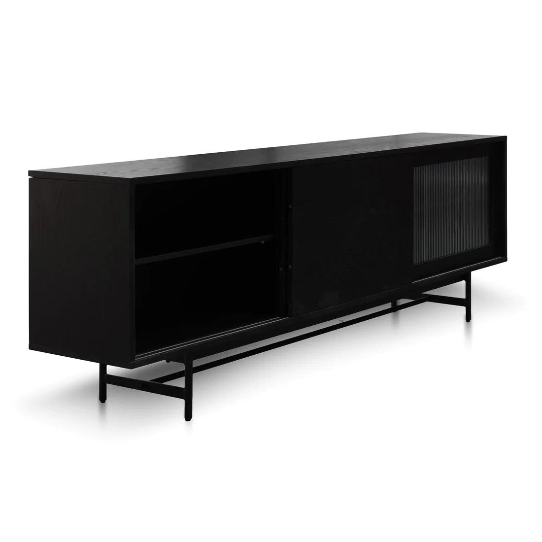 Flute Glass Door Black 2.1m Wooden Entertainment TV Unit - Furniture Castle