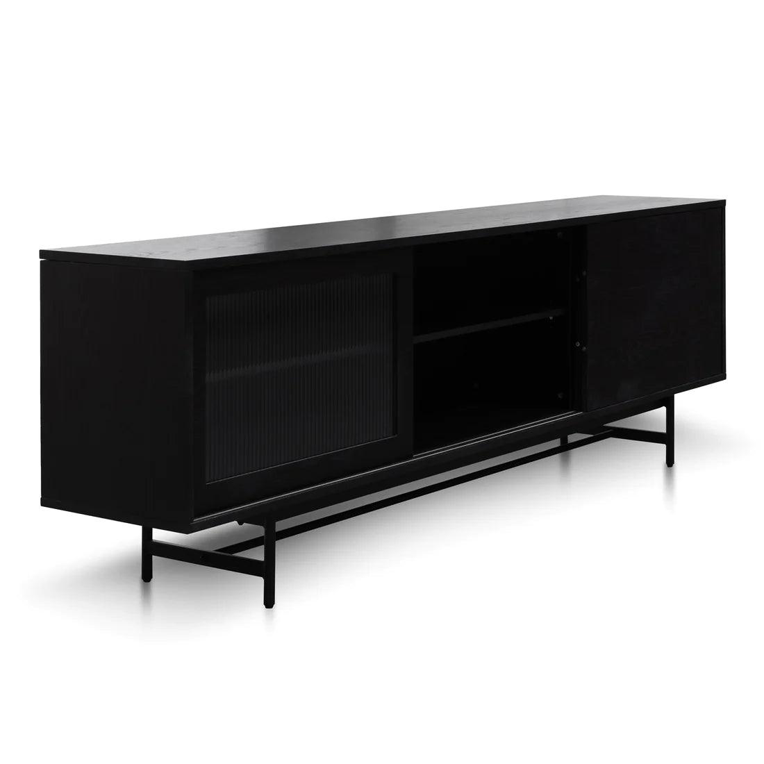 Flute Glass Door Black 2.1m Wooden Entertainment TV Unit - Furniture Castle