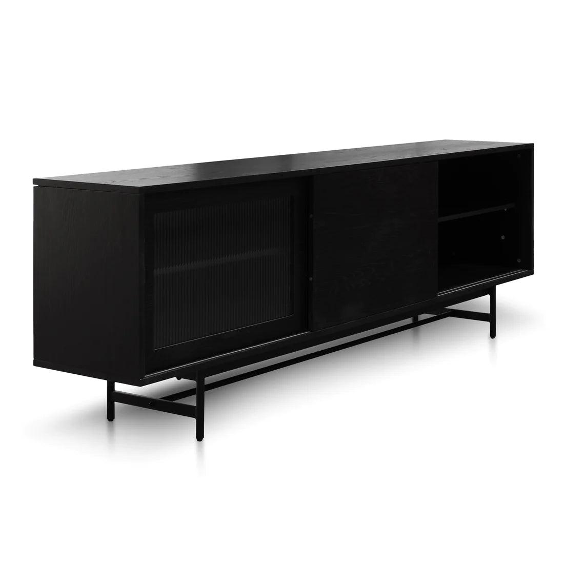 Flute Glass Door Black 2.1m Wooden Entertainment TV Unit - Furniture Castle