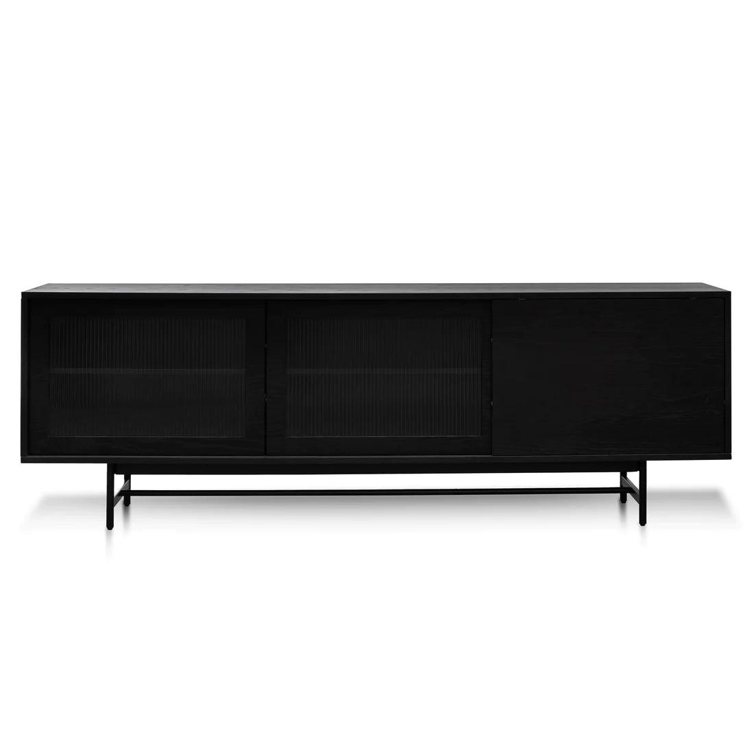 Flute Glass Door Black 2.1m Wooden Entertainment TV Unit - Furniture Castle