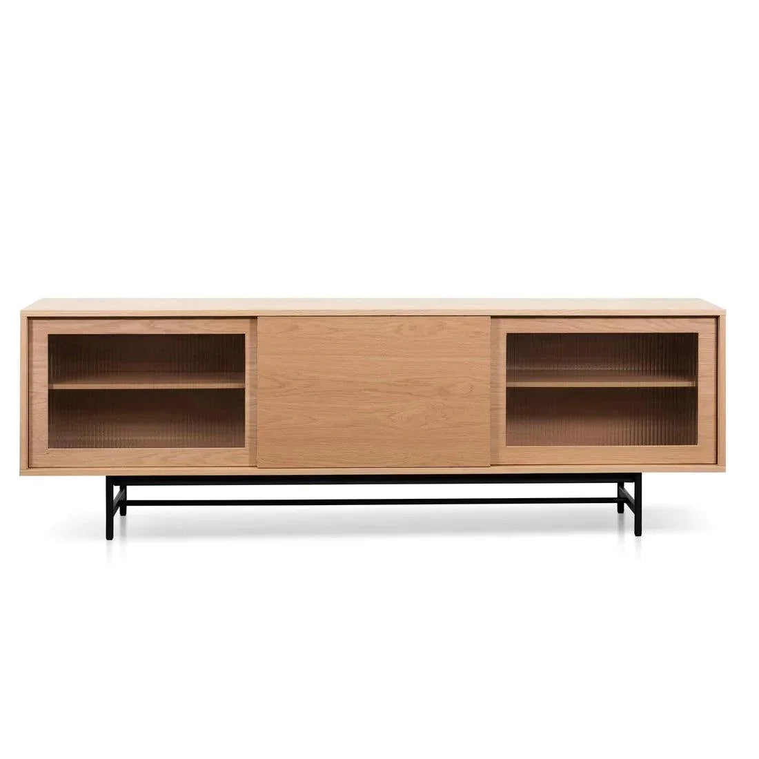 Flute Glass Door Natural 2.1m Wooden Entertainment TV Unit - Furniture Castle