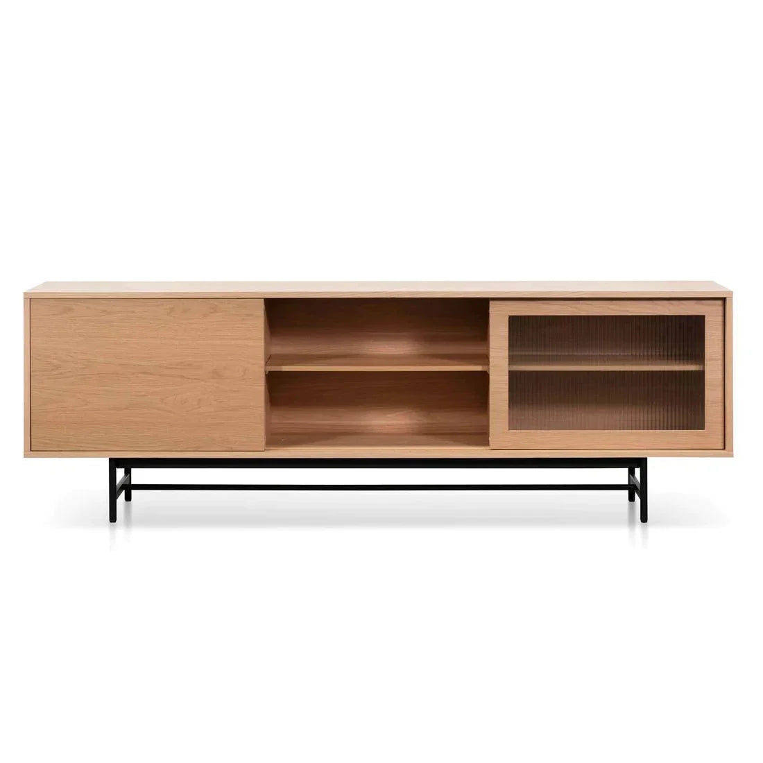 Flute Glass Door Natural 2.1m Wooden Entertainment TV Unit - Furniture Castle