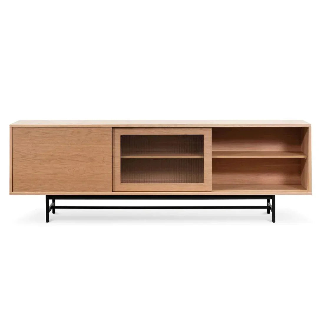 Flute Glass Door Natural 2.1m Wooden Entertainment TV Unit - Furniture Castle