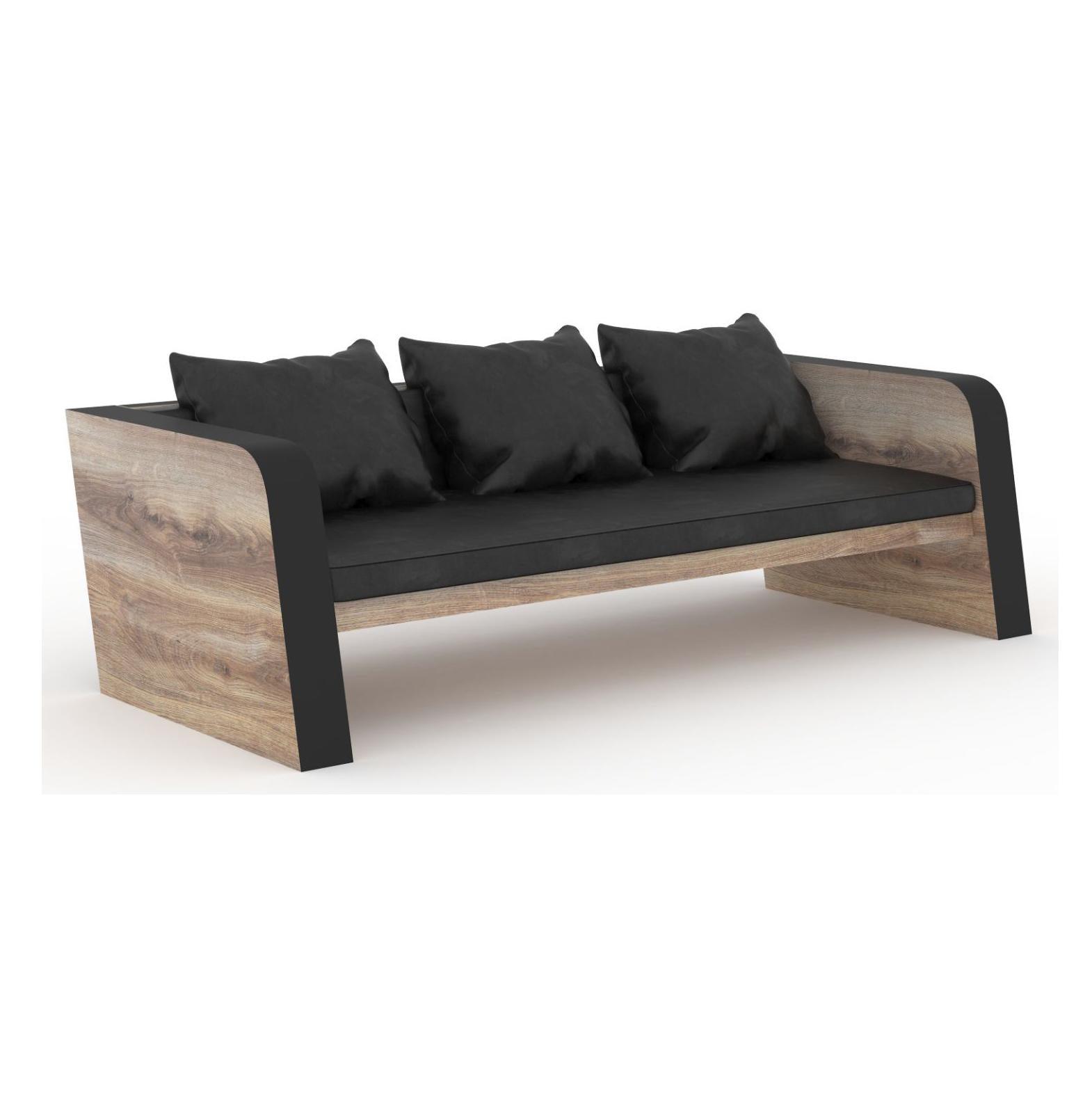 Franco Three Seater Sofa - Warm Oak & Black - Furniture Castle